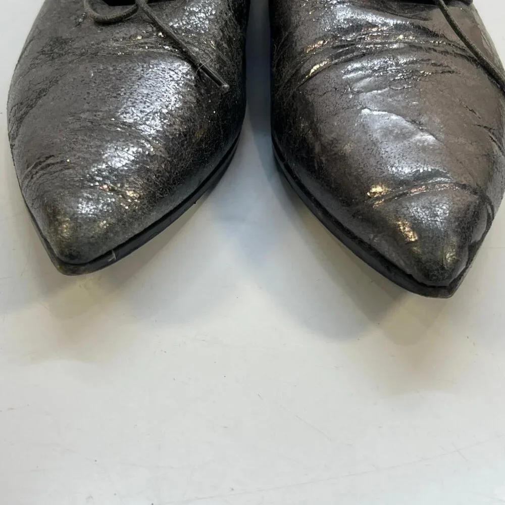 Miu Miu Metallic Leather Lace Up Oxford Shoes Men's Size 37/5 Black Lace Up - Picture 7 of 8